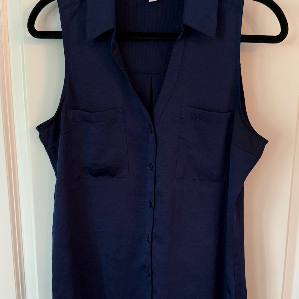 Express Navy Sleeveless Button Down Shirt